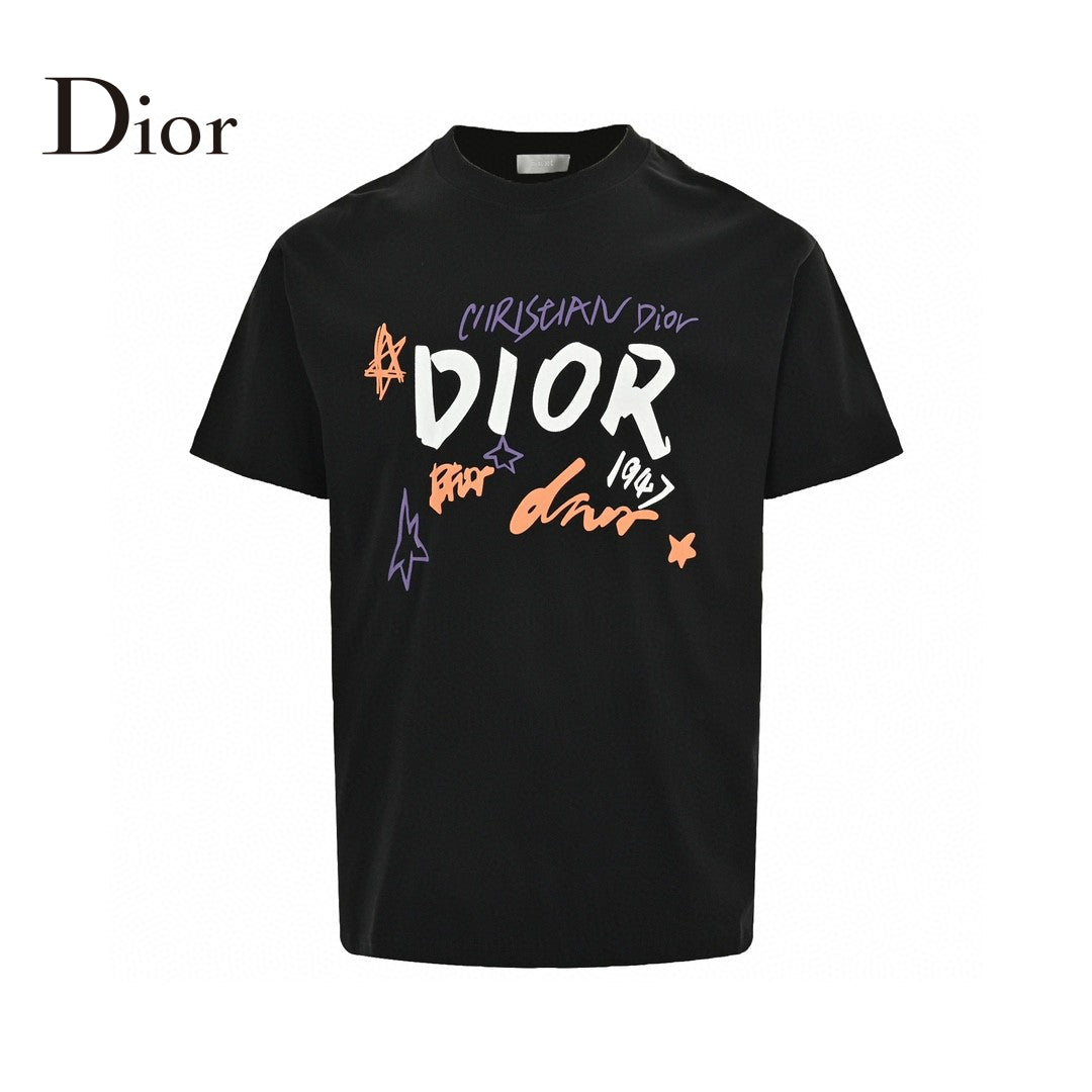 Dior Christian Dior Graphic T-shirt - Black Unisex Streetwear Limited Edition - This Dior t-shirt features a bold graphic design with 'Christian Dior' text and star-like elements.