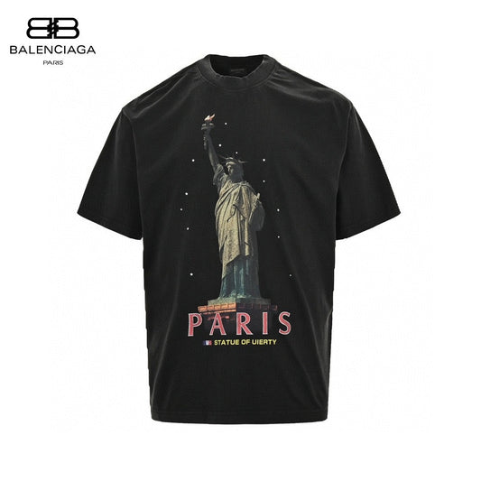 Balenciaga Paris Statue Of Liberty T-shirt (black) Unisex Streetwear Limited Edition - This black Balenciaga t-shirt features a striking graphic of the Statue of Liberty with the