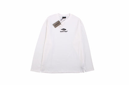 Balenciaga Long Sleeve T-shirt - Black Unisex Streetwear Limited Edition - White long sleeve t-shirt with black Balenciaga logo on the chest. Simple and minimalist design.