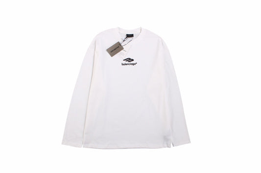 Balenciaga Long Sleeve T-shirt - Black Unisex Streetwear Limited Edition - White long sleeve t-shirt with black Balenciaga logo on the chest. Simple and minimalist design.