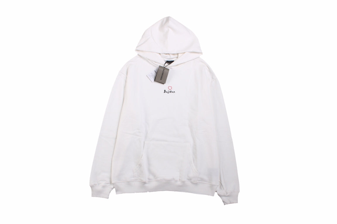 Balenciaga Be Yourself Hoodie - White Unisex Streetwear Limited Edition - This Balenciaga hoodie features a simple yet impactful 'Be Yourself' embroidery on the chest. Crafted