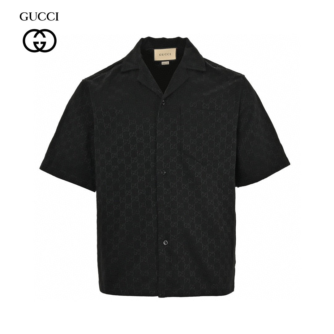 Gucci Gg Monogram Short Sleeve Shirt - Black Unisex Streetwear Limited Edition - This Gucci shirt features an all-over GG monogram pattern in a sleek black color. The