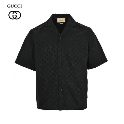 Gucci Gg Monogram Short Sleeve Shirt - Black Unisex Streetwear Limited Edition - This Gucci shirt features an all-over GG monogram pattern in a sleek black color. The