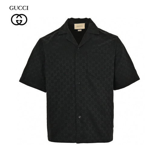 Gucci Gg Monogram Short Sleeve Shirt - Black Unisex Streetwear Limited Edition - This Gucci shirt features an all-over GG monogram pattern in a sleek black color. The