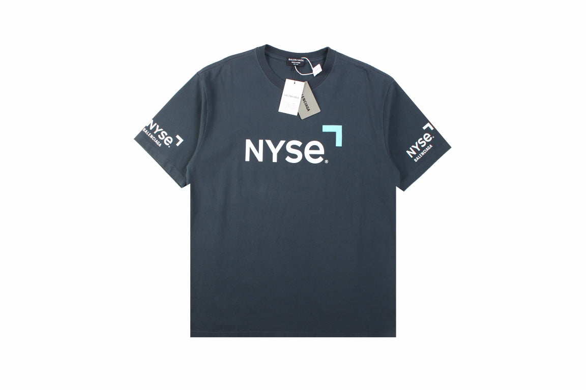 Balenciaga Nyse Logo T-shirt - White Unisex Streetwear Limited Edition - This dark gray Balenciaga t-shirt features the iconic NYSE logo, presenting a unique fusion of
