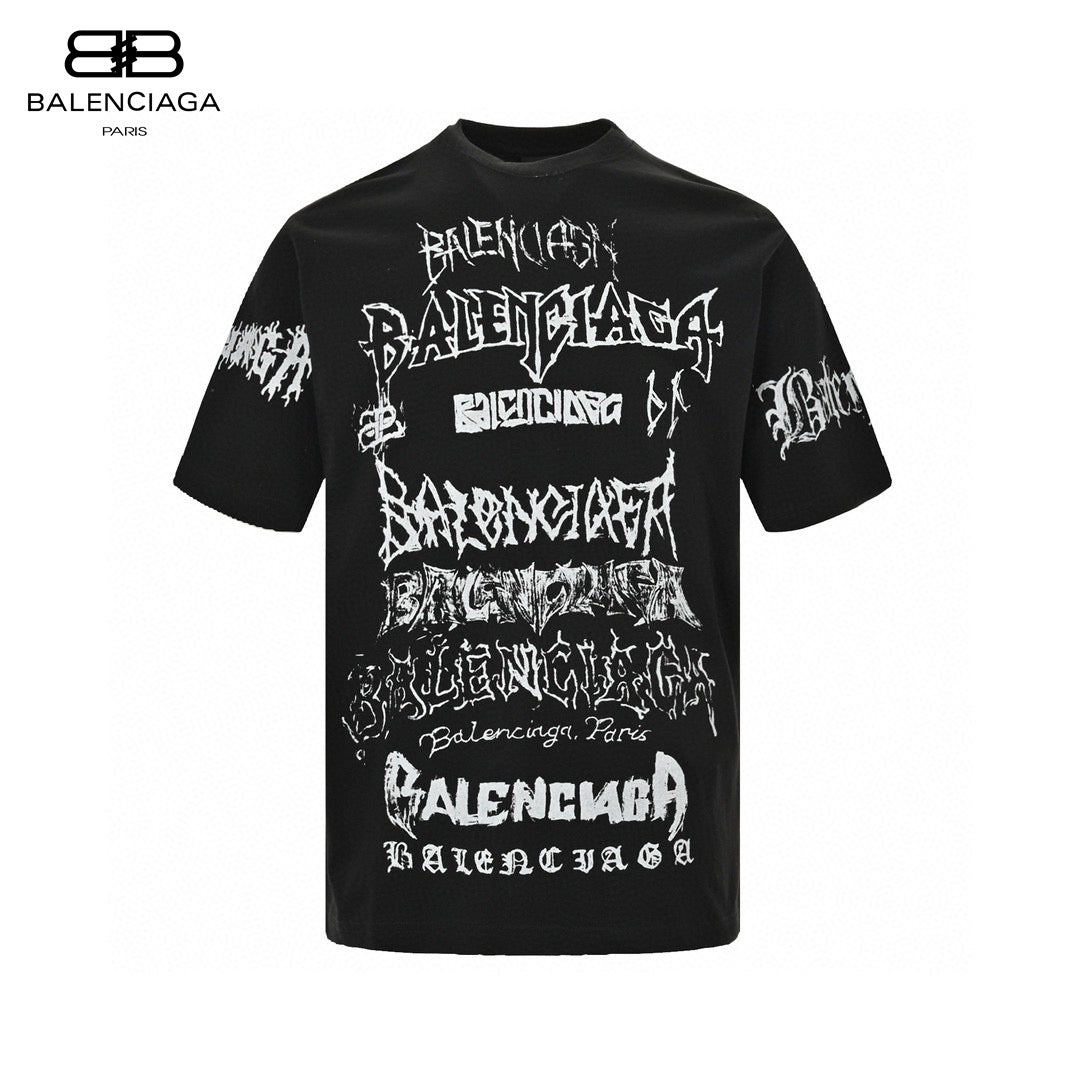 Balenciaga Multi-logo T-shirt - Black Unisex Streetwear Limited Edition - This Balenciaga t-shirt features a unique design with multiple 'Balenciaga' logos in various fonts and