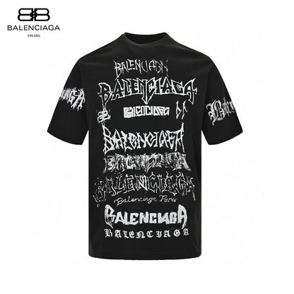 Balenciaga Multi-logo T-shirt - Black Unisex Streetwear Limited Edition - This Balenciaga t-shirt features a unique design with multiple 'Balenciaga' logos in various fonts and
