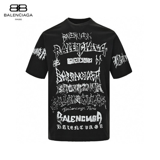Balenciaga Multi-logo T-shirt - Black Unisex Streetwear Limited Edition - This Balenciaga t-shirt features a unique design with multiple 'Balenciaga' logos in various fonts and