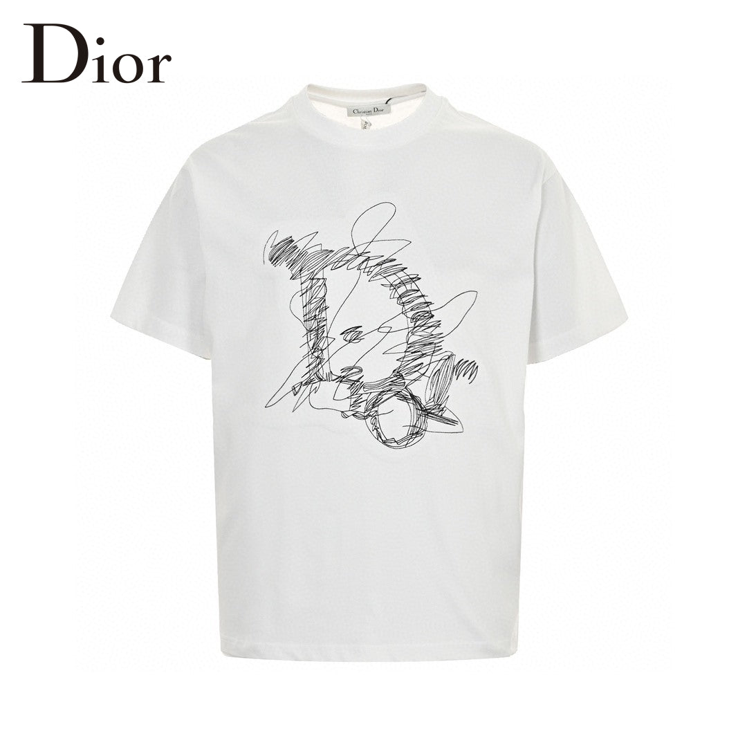 Dior Scribble Design T-shirt - Black Unisex Streetwear Limited Edition - This Dior t-shirt features an abstract scribble design in black on a white background. Made