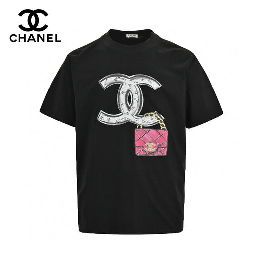 Chanel T-shirt - Black Unisex Streetwear Limited Edition - This Chanel t-shirt features a large, iconic double C logo graphic on the front. The