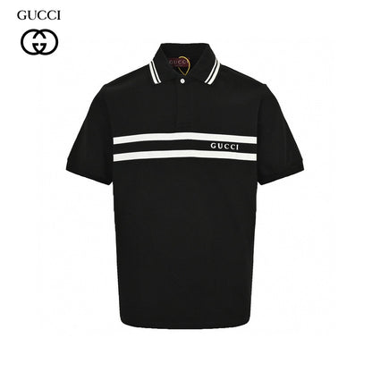 Gucci Striped Logo Polo Shirt (black) Unisex Streetwear Limited Edition - Elevate your wardrobe with the Gucci Striped Logo Polo Shirt in black. This classic polo