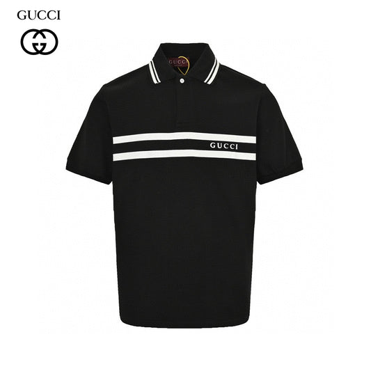 Gucci Striped Logo Polo Shirt (black) Unisex Streetwear Limited Edition - Elevate your wardrobe with the Gucci Striped Logo Polo Shirt in black. This classic polo