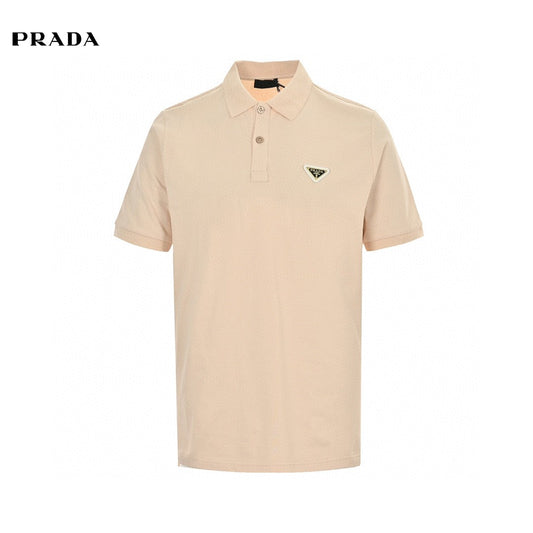 Prada Logo Patch Polo Shirt - Beige Unisex Streetwear Limited Edition - This Prada polo shirt features a minimalist design with a classic button-up collar and the