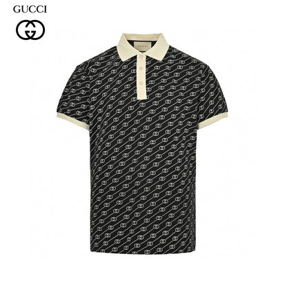 Gucci And Beige Patterned Polo Shirt - Black Unisex Streetwear Limited Edition - This Gucci Black and Beige Patterned Polo Shirt is a luxurious addition to any wardrobe.