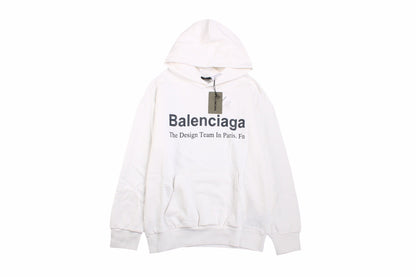 Balenciaga Paris Team Hoodie - White Unisex Streetwear Limited Edition - This Balenciaga hoodie in white features the text 'Balenciaga The Design Team In Paris. Fn'