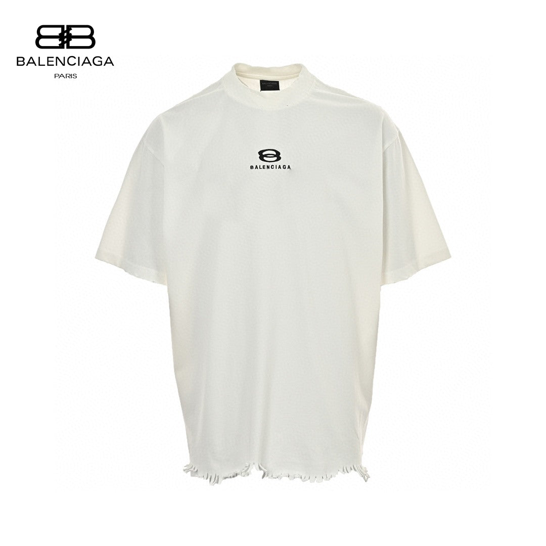 Balenciaga T-shirt - Black Unisex Streetwear Limited Edition - This Balenciaga t-shirt features a minimalist white design with a slightly distressed hem. The front