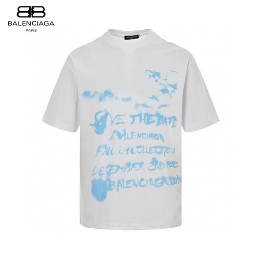 Balenciaga Save The Date T-shirt - White Unisex Streetwear Limited Edition - This Balenciaga t-shirt features a unique 'Save the Date' graphic in light blue on the