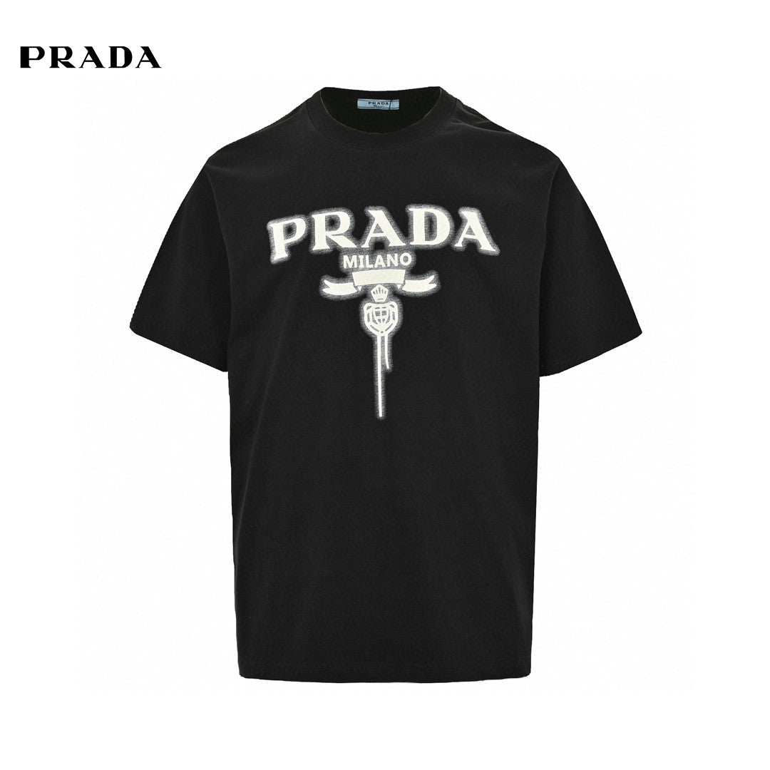 Prada Milano Emblem T-shirt - Black Unisex Streetwear Limited Edition - This Prada t-shirt features a classic design with the Prada Milano logo and a white