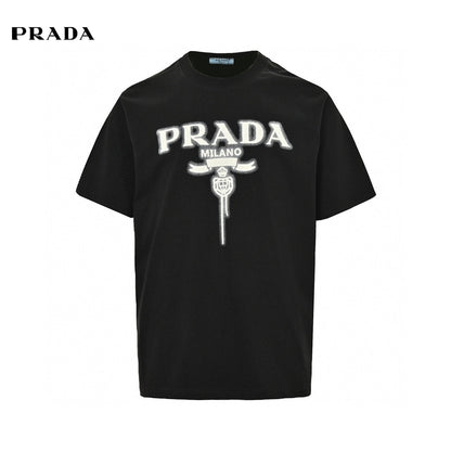 Prada Milano Emblem T-shirt - Black Unisex Streetwear Limited Edition - This Prada t-shirt features a classic design with the Prada Milano logo and a white