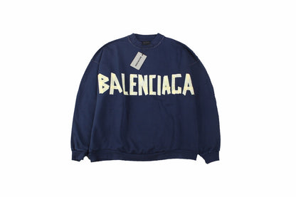 Balenciaga Navy Crewneck Sweatshirt - Blue Unisex Streetwear Limited Edition - This Balenciaga crewneck sweatshirt features a bold, oversized Balenciaga logo across the chest. The navy