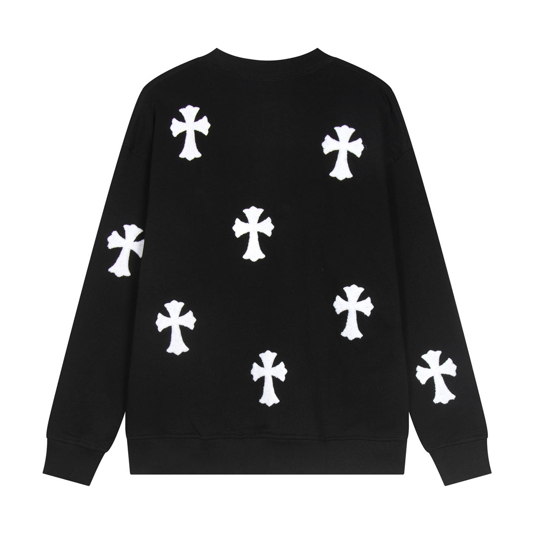 CHROME Hearts Wool White Cross Sweatshirt - Black Unisex Streetwear Limited Edition
