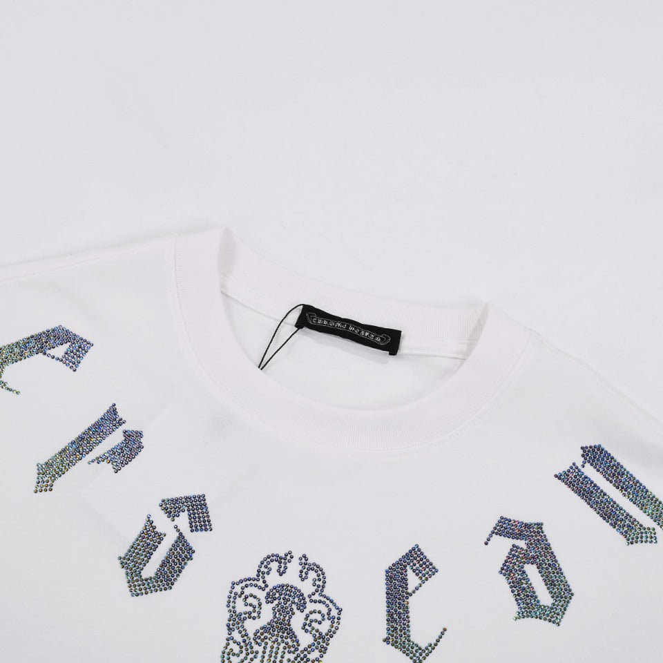 CHROME Hearts Glitter Graphic T-shirt - White Unisex Streetwear Limited Edition