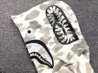 BAPE City Camo Half Shark Full Zip Hoodie White - - Black Unisex Streetwear Limited Edition