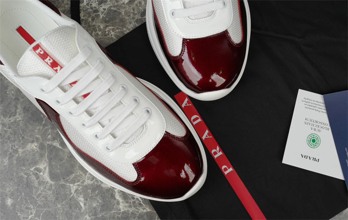 PRADA America's Cup Burgundy Sneakers - White Unisex Streetwear Limited Edition