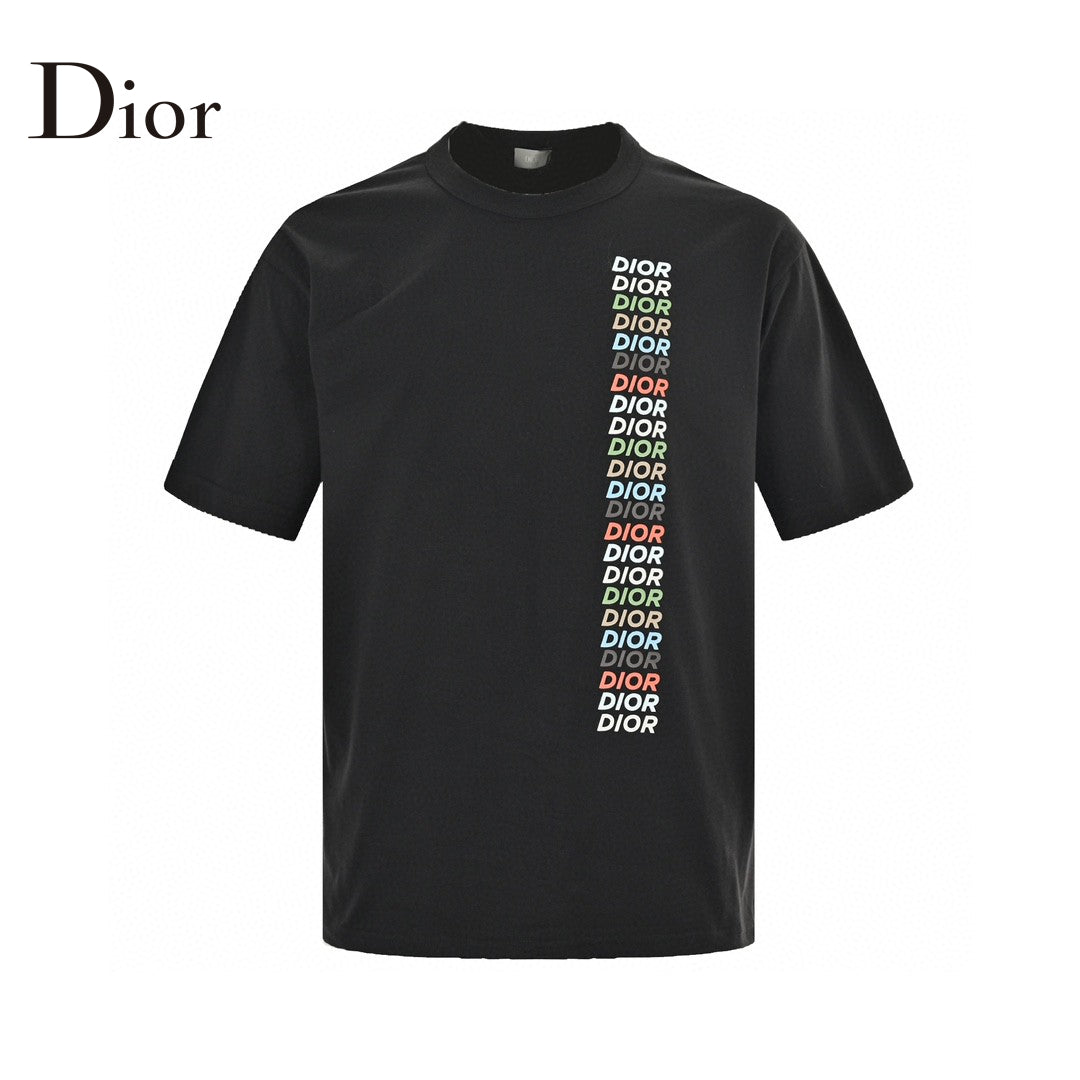 Dior T-shirt - Multicolor Vertical Logo - Black Unisex Streetwear Limited Edition - <span>This Dior t-shirt features a stylish black base with a vibrant multicolor 'DIOR' logo repeated