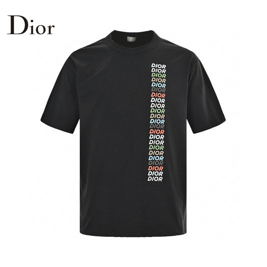 Dior T-shirt - Multicolor Vertical Logo - Black Unisex Streetwear Limited Edition - <span>This Dior t-shirt features a stylish black base with a vibrant multicolor 'DIOR' logo repeated