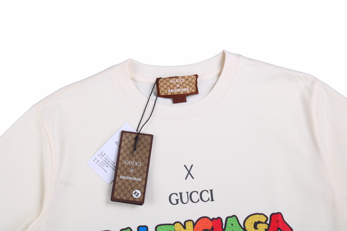 GUCCI - Balenciaga Drip Logo T-shirt - Cream Unisex Streetwear Limited Edition - The GUCCI x BALENCIAGA DRIP LOGO T-SHIRT CREAM - REPLICA blends luxury fashion with modern