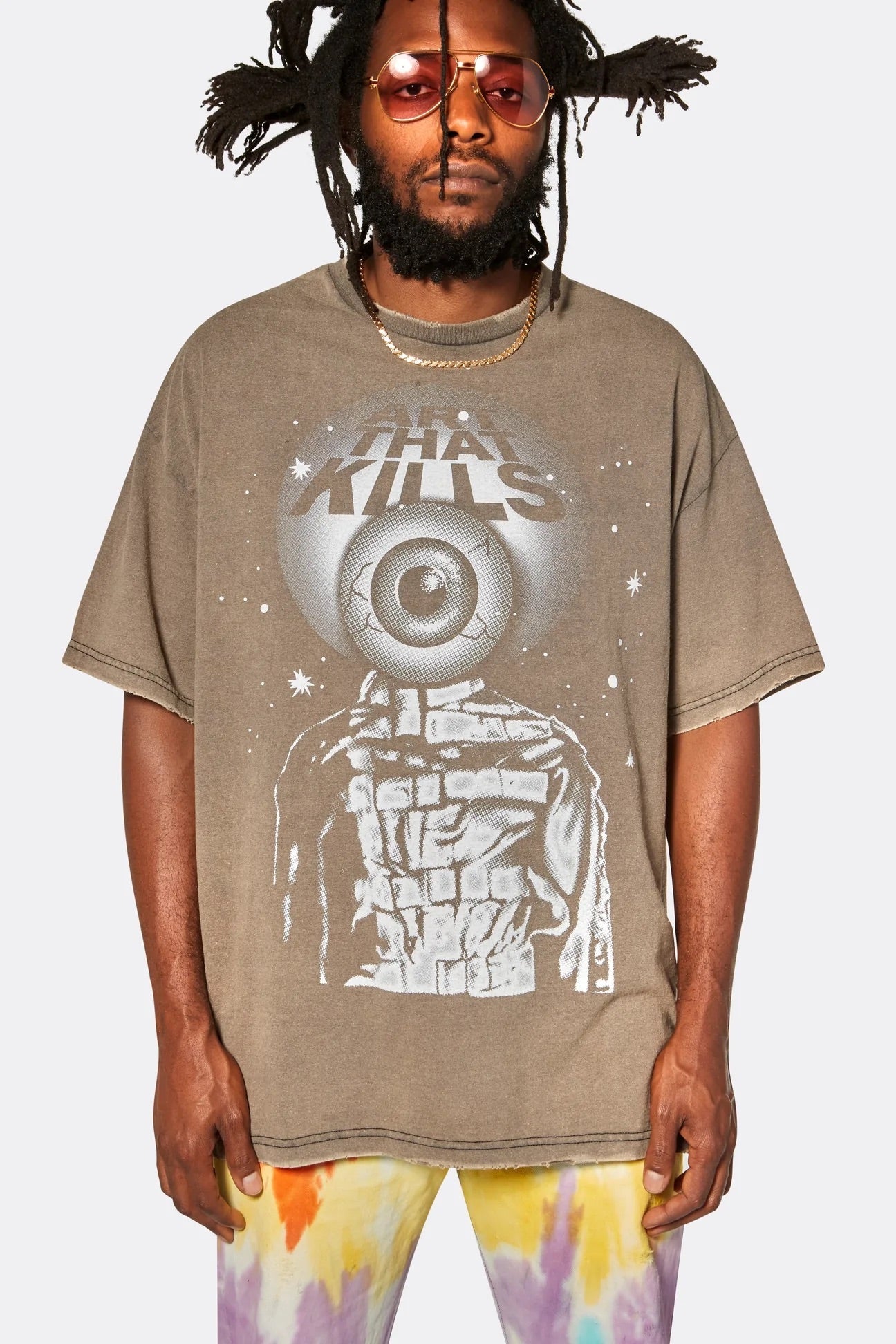 Gallerydept. art That Kills' Rod Tee T-Shirt - Brown Unisex Streetwear Limited Edition - ### Gallery Dept. 'Art That Kills' T-Shirt Experience the cutting-edge design and rebellious spirit of
