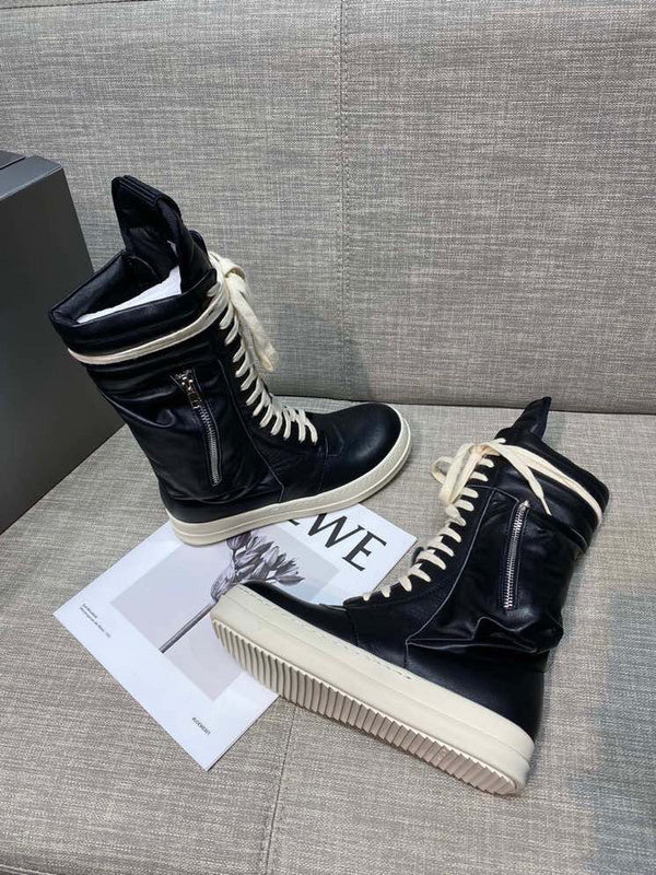 High-Top Leather Lace-up Boots - Black Unisex Streetwear Limited Edition - **High-Top Leather Lace-Up Boots** Introducing a bold addition to your footwear collection, these high-top leather