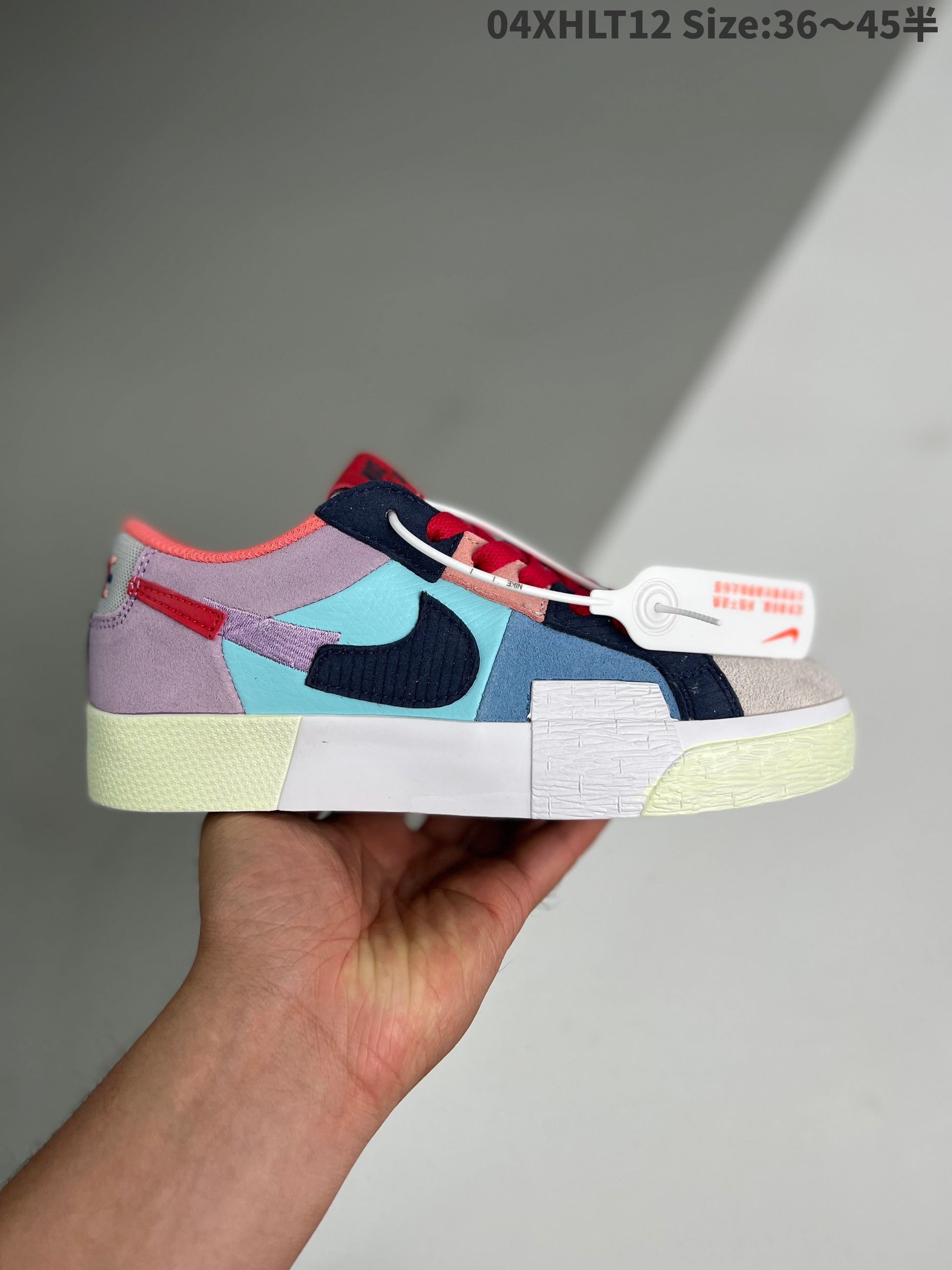 Nike Blazer Prm blue Mosaic Unisex Streetwear Limited Edition - The Nike Blazer PRM Low in blue and purple with a 'broken Swoosh' design delivers