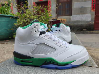 Jordan 5 White, Green And - Black Unisex Streetwear Limited Edition - Refresh your sneaker collection with the Air Jordan 5 in a crisp white, green, and