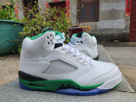 Jordan 5 White, Green And - Black Unisex Streetwear Limited Edition - Refresh your sneaker collection with the Air Jordan 5 in a crisp white, green, and