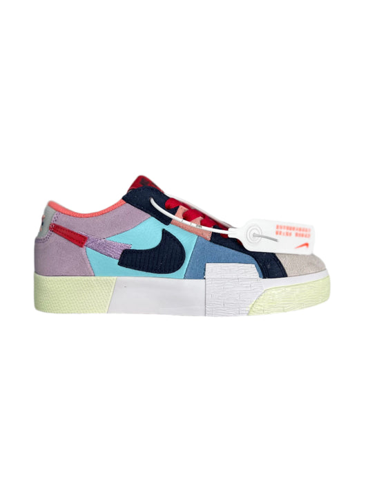 Nike Blazer Prm blue Mosaic Unisex Streetwear Limited Edition - The Nike Blazer PRM Low in blue and purple with a 'broken Swoosh' design delivers