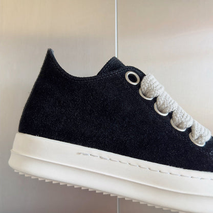 Rick Owens Suede Low-top Sneakers - Black Unisex Streetwear Limited Edition - **Rick Owens Black Low-Top Sneakers: Timeless Elegance and Modern Craftsmanship** Introducing the Rick Owens Black