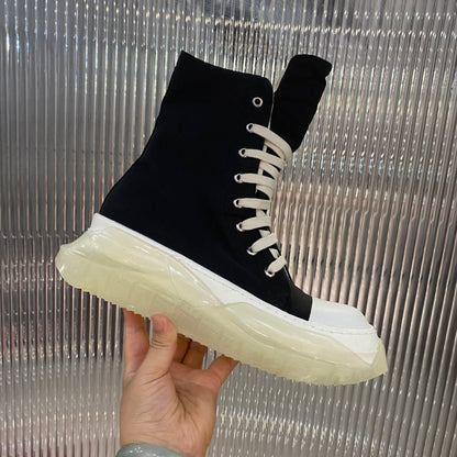 Rick Owens High-top Canvas Boots - With Translucent Sole T-Shirt - Black Unisex Streetwear Limited Edition - ### Rick Owens High-Top Canvas Boots - Black with Translucent Sole Introducing the Rick Owe