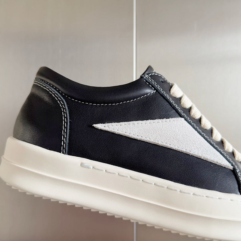 Rick Owens Leather And Suede Low-top Sneakers - Black Unisex Streetwear Limited Edition - **Rick Owens Black Leather and Suede Low-Top Sneakers: Timeless Sophistication and Premium Craftsmanship** Int