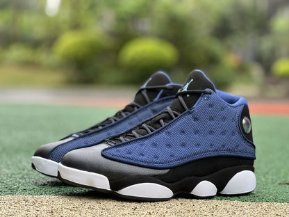 Jordan 13 Retro 'brave Blue' Sneakers Unisex Streetwear Limited Edition - The sneakers shown are the Air Jordan 13 Retro 'Navy,' also known as 'Brave Blue.'
