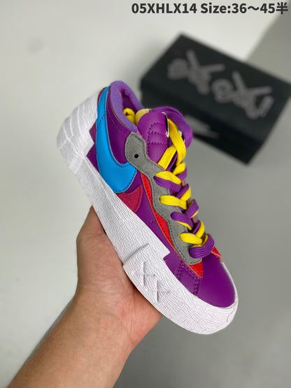 KAWS - Sacai - Nike Blazer Dusk - Purple Unisex Streetwear Limited Edition - The KAWS x Sacai x Nike Blazer 'Purple Dusk' is a masterful collaboration that fuses