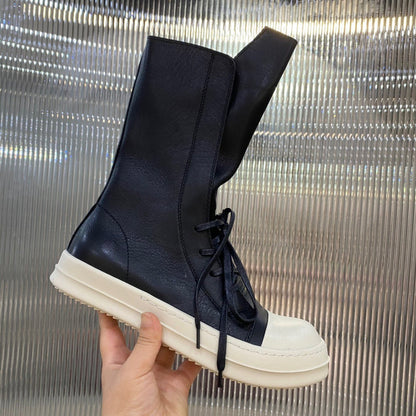 High-Top Leather Combat Boots Jacket - Black Unisex Streetwear Limited Edition - **High-Top Leather Combat Boots** Step into edgy sophistication with these high-top leather combat boots. Designed