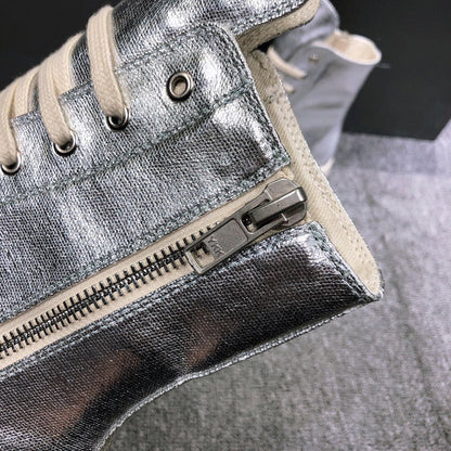 Rick Owens Metallic High-top Sneakers - White Unisex Streetwear Limited Edition - **Rick Owens Metallic High-Top Sneakers** Introducing the Rick Owens Metallic High-Top Sneakers, a bold statement