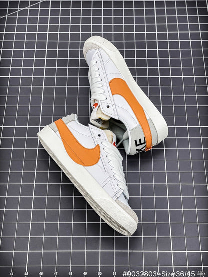 Nike Blazer Low'1977 Jumbo - White Unisex Streetwear Limited Edition - The Nike Blazer Low '1977 Jumbo Suede and Split Leather in White and Orange brings