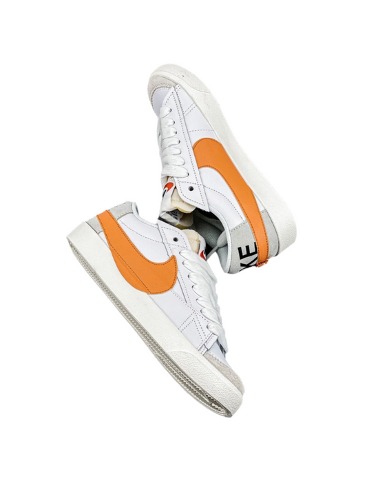 Nike Blazer Low'1977 Jumbo - White Unisex Streetwear Limited Edition - The Nike Blazer Low '1977 Jumbo Suede and Split Leather in White and Orange brings