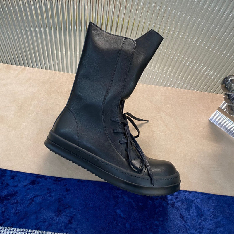 High-Top Leather Lace-up Boots - Black Unisex Streetwear Limited Edition - **High-Top Leather Lace-Up Boots** Introducing the epitome of rugged elegance, these high-top leather lace-up boots