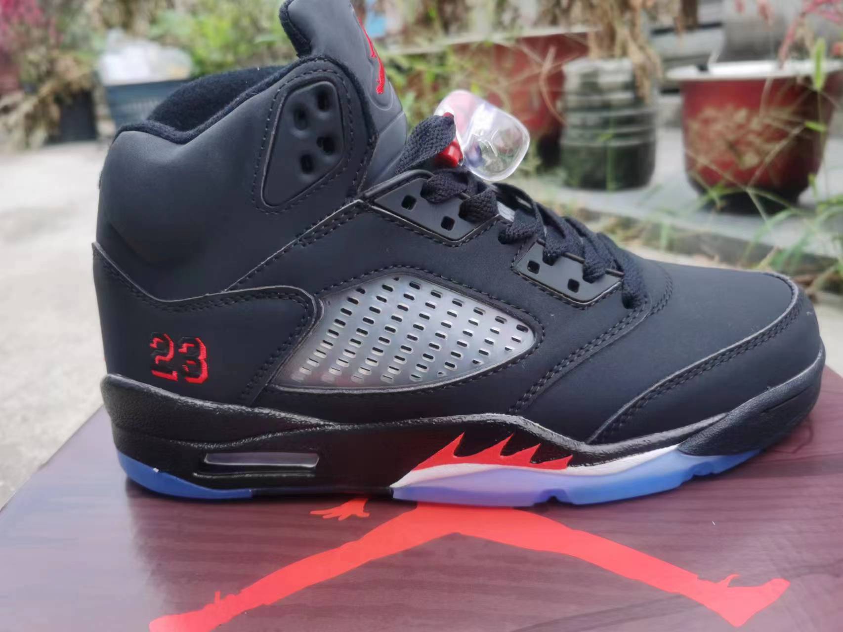 Jordan 5 And Red - Black Unisex Streetwear Limited Edition