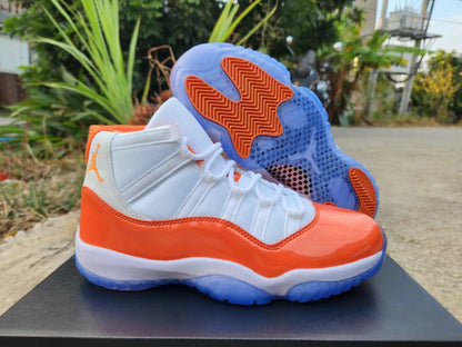 JORDAN 11 Orange And - White Unisex Streetwear Limited Edition - The Air Jordan 11 in White, Orange, and Red is a striking addition to the