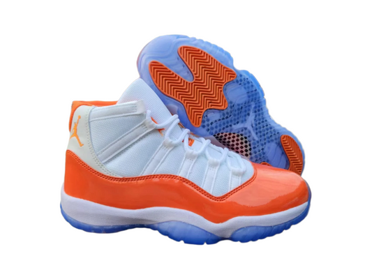 JORDAN 11 Orange And - White Unisex Streetwear Limited Edition - The Air Jordan 11 in White, Orange, and Red is a striking addition to the